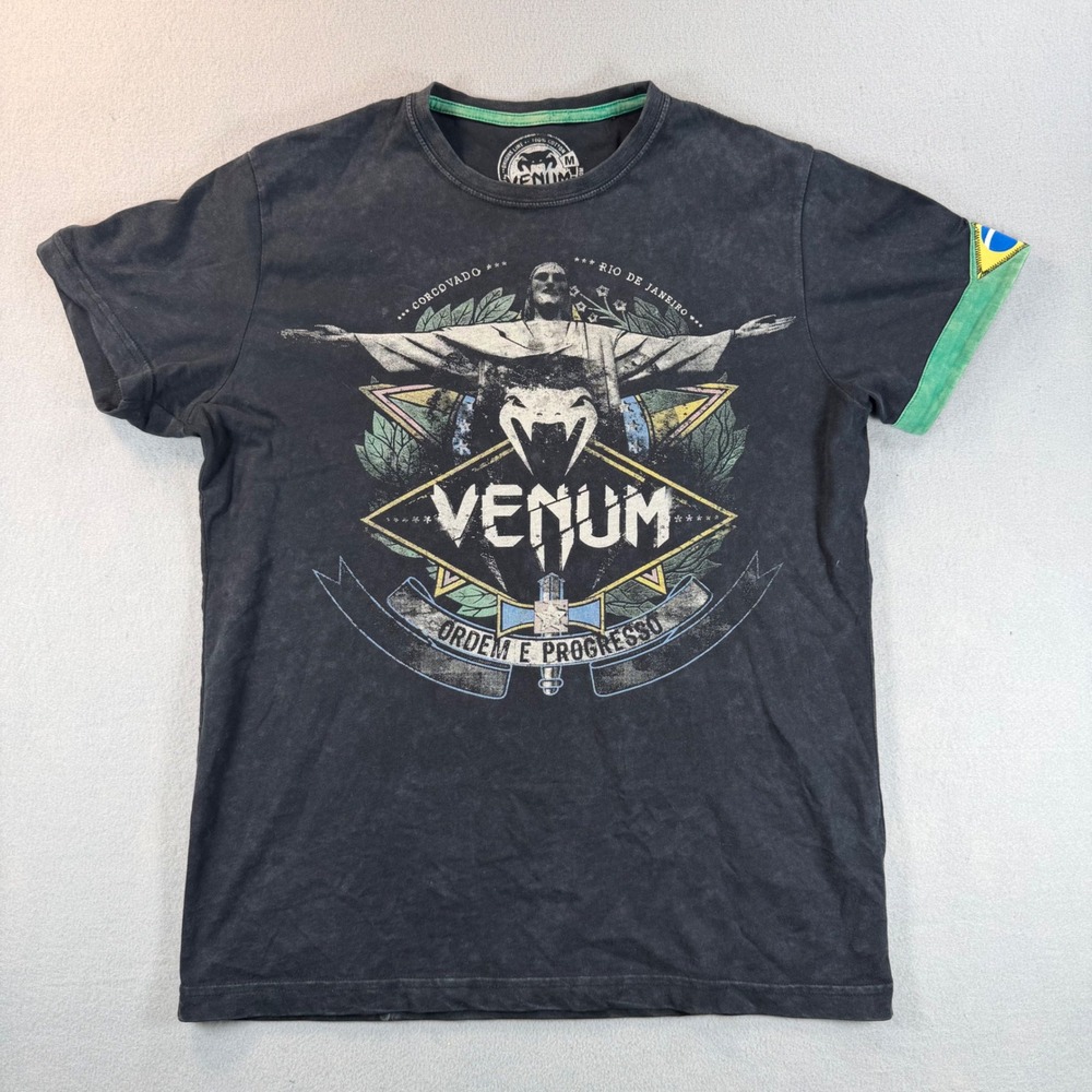 Venum Mens Rio De Janeiro Brazil Christ The Redeemer Acid Wash T-Shirt Gray M